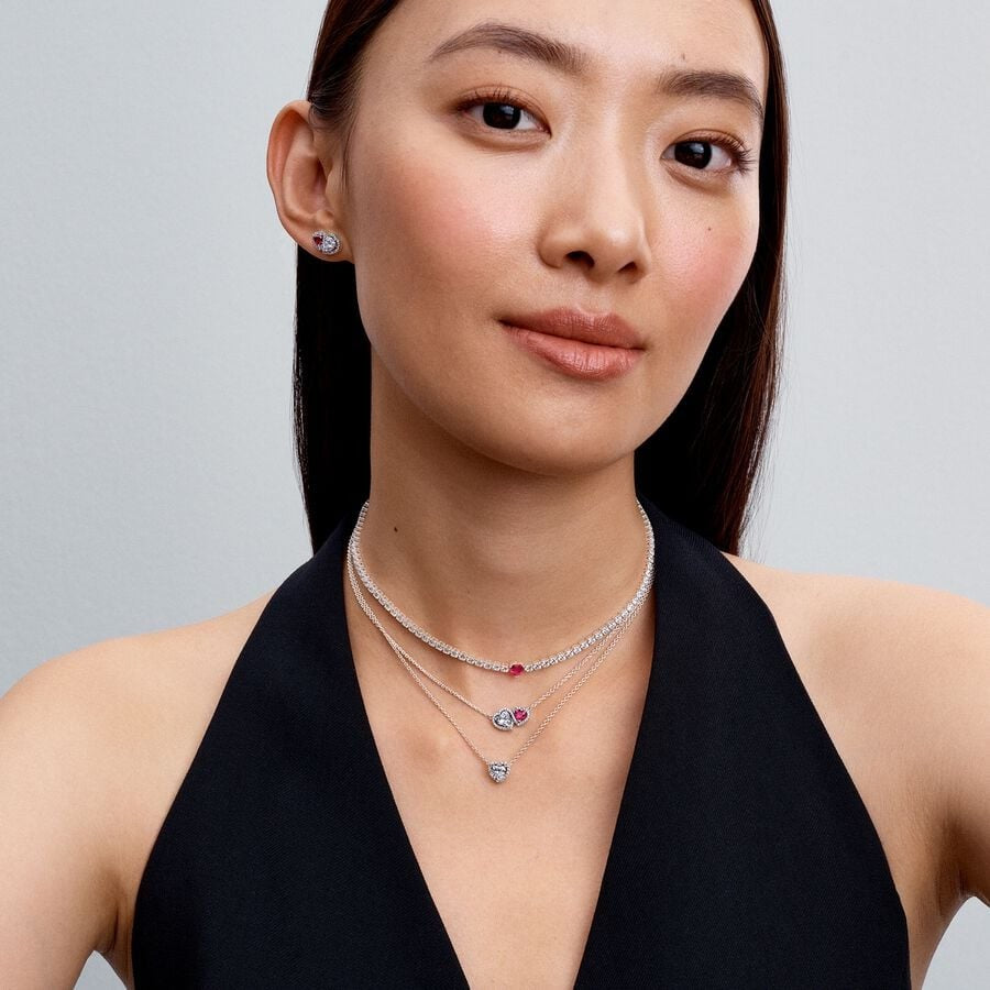 PAN Halo Heart Choker Necklace 393549C01 red heart 925 silver diamond classic style for women