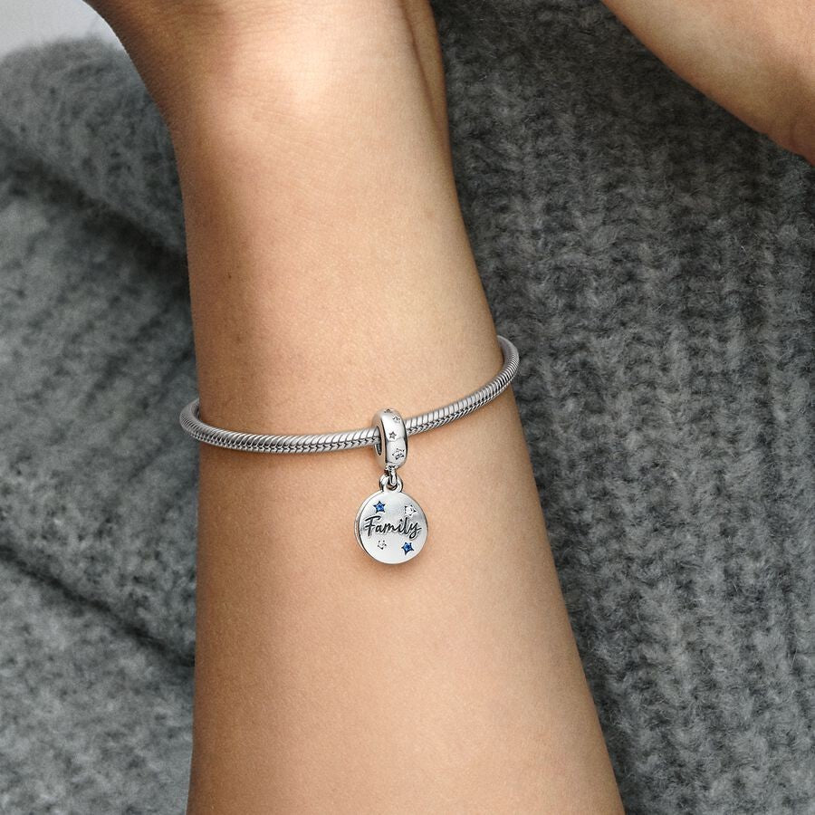 【Moments】 Family Love Double Dangle Charm 792987C01 pendant 925 silver blue