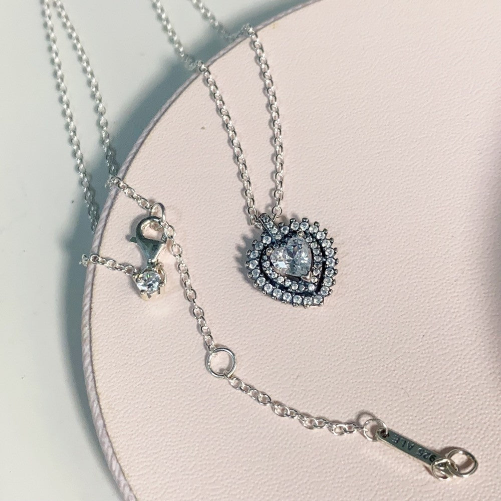 PAN Sparkling Heart Halo Pendant Necklace 393099C01 Sterling silver 925 silver Sterling silver