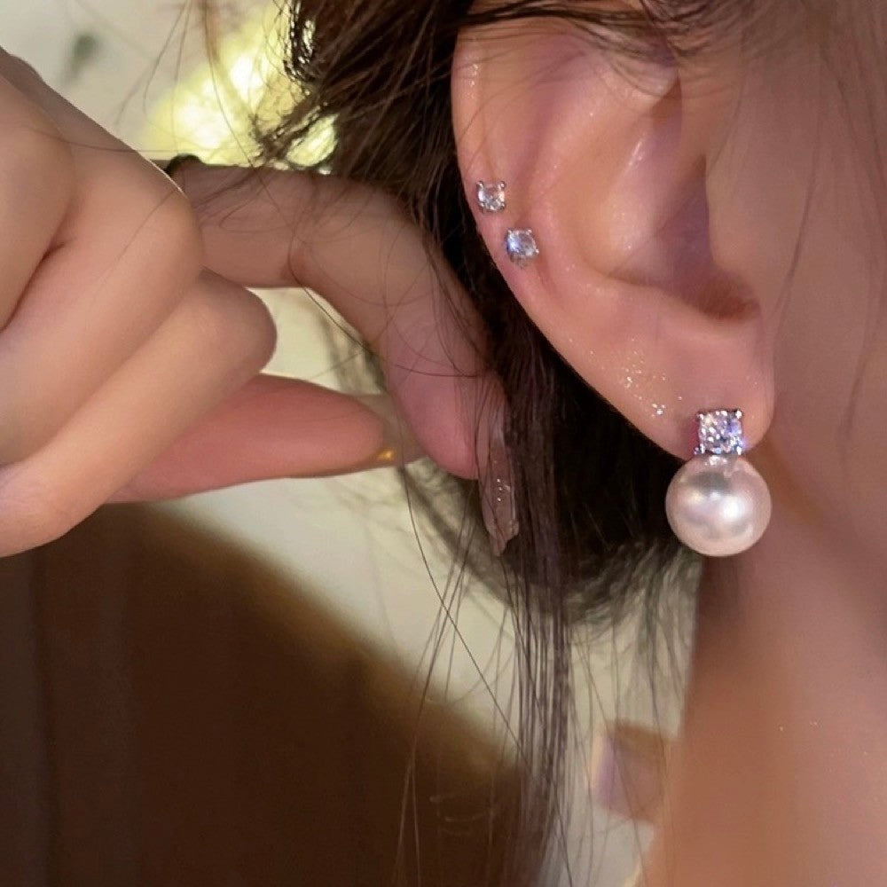 Classic White Pearl with Cubic Zirconia Crystal Drop Earrings Sterling Silver Hypoallergenic