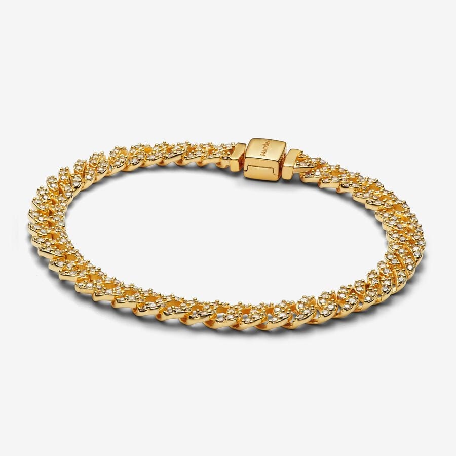 PAN Pavé Cuban Chain Bracelet 925 silver Gold 563008C01 Classic zircon Shiny 593008C01 neutral man