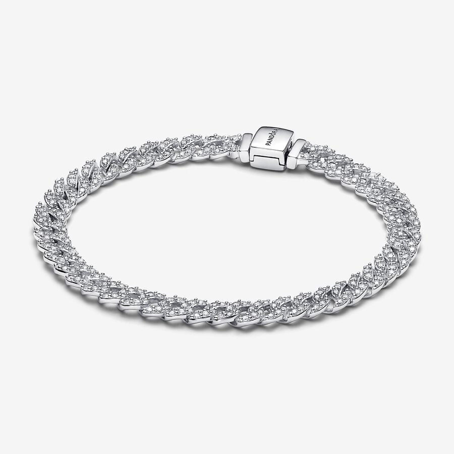 PAN Pavé Cuban Chain Bracelet 925 silver Gold 563008C01 Classic zircon Shiny 593008C01 neutral man
