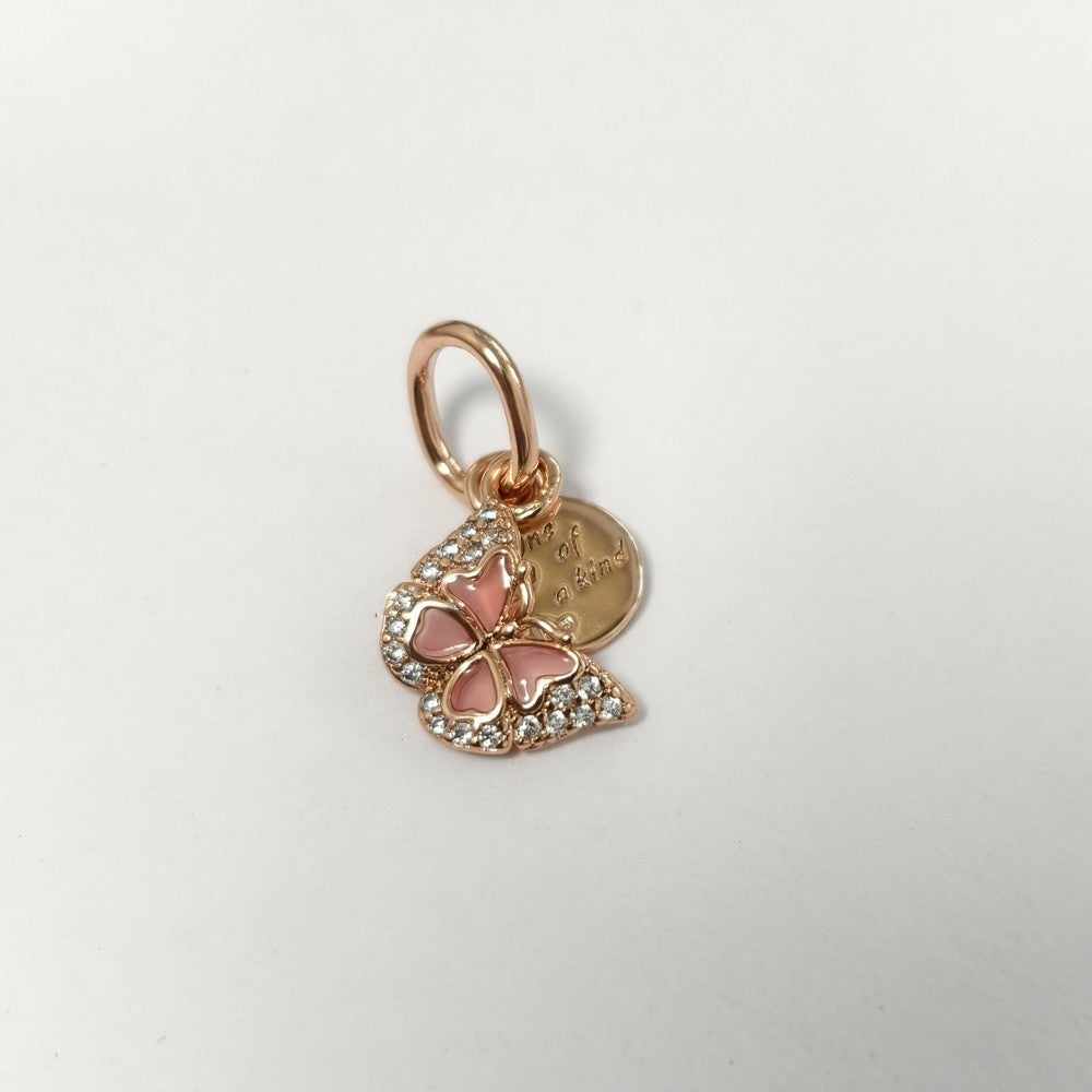 【ME/Moments】PAN Pink Butterfly & Quote Double Dangle Charm pendant 782555C01 Rose gold insect