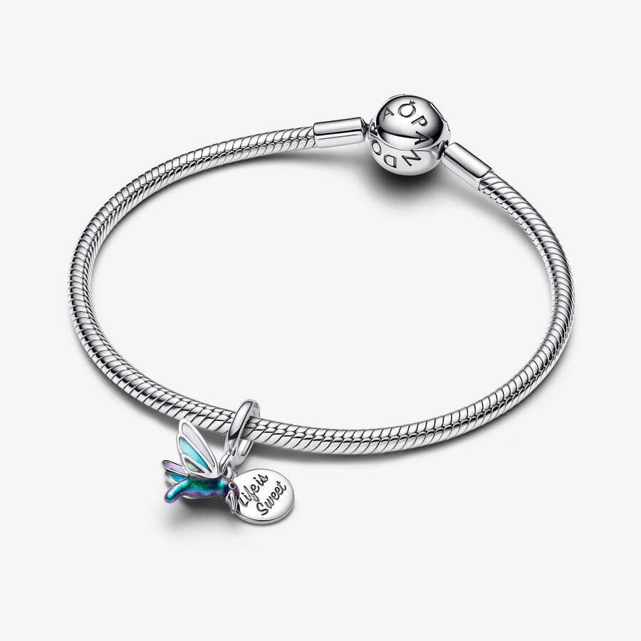 【Moments】 Pan Hummingbird Double Dangle Charm 793746C01 Sterling silver 925 silver Blue Flying