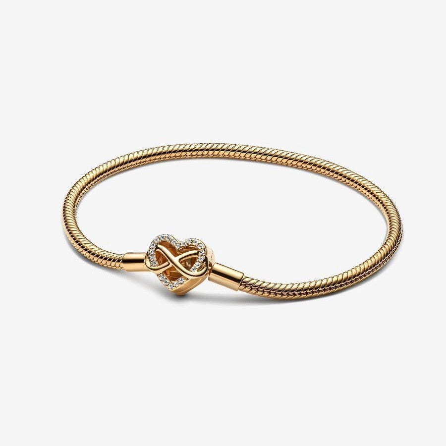 【Moments】PAN Sparkling Infinity Heart Clasp Snake Chain Bracelet 14k gold plating 563758C01
