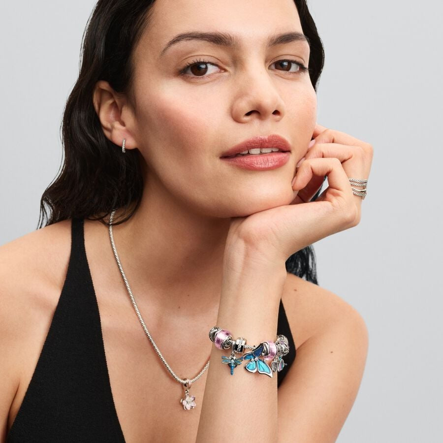 【Moments】 Pan Dragonfly Double Dangle Charm 793745C01 Sterling silver 925 silver Blue insect