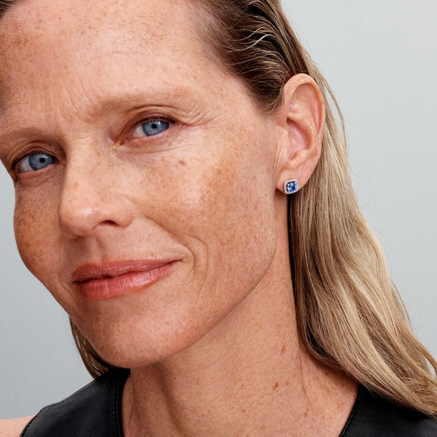 PAN Sparkling Square Blue Halo Stud Earrings 925 Sterling silver 293551C01 classic style