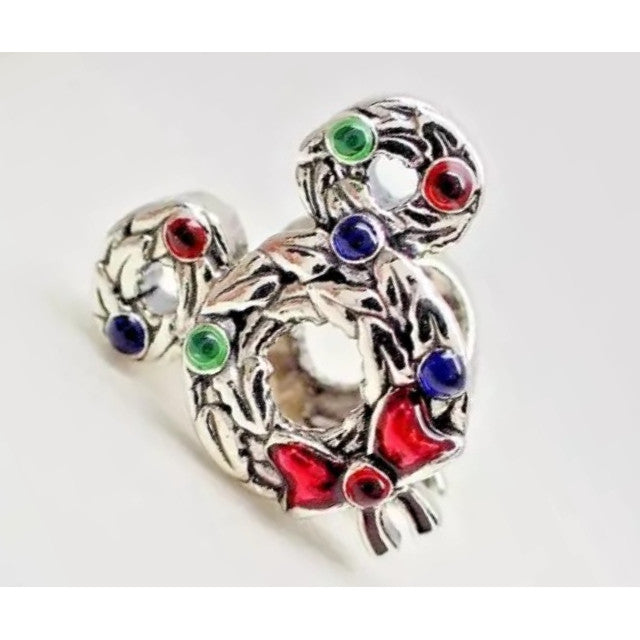 【Moments】Pan Disney Mickey Mouse Christmas Wreath Charm 793531C01 red 925 silver Cartoon pandant