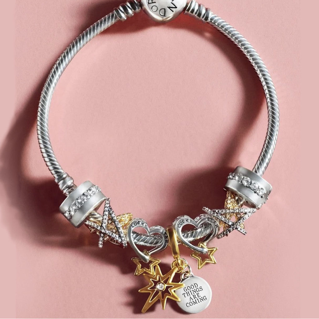 【Moments】PAN Sparkling Crossover Star Charm 763590C01 two-tone 925 silver Gold pendant