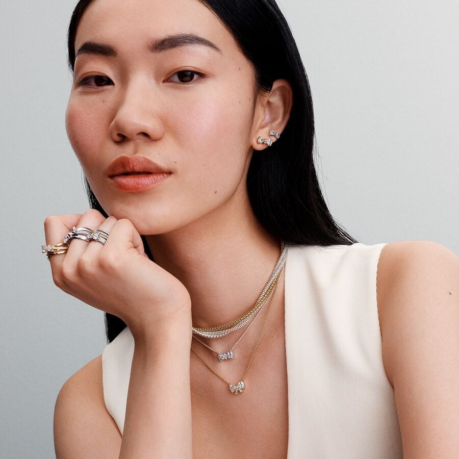 PAN Sparkling Bow Necklace 363508C01 gold Classic Cute and simple everyday stacking