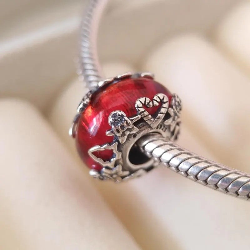 【Moments】PAN Christmas Magic Murano Glass Charm 793597C00 Red Glass 925 silver Orange