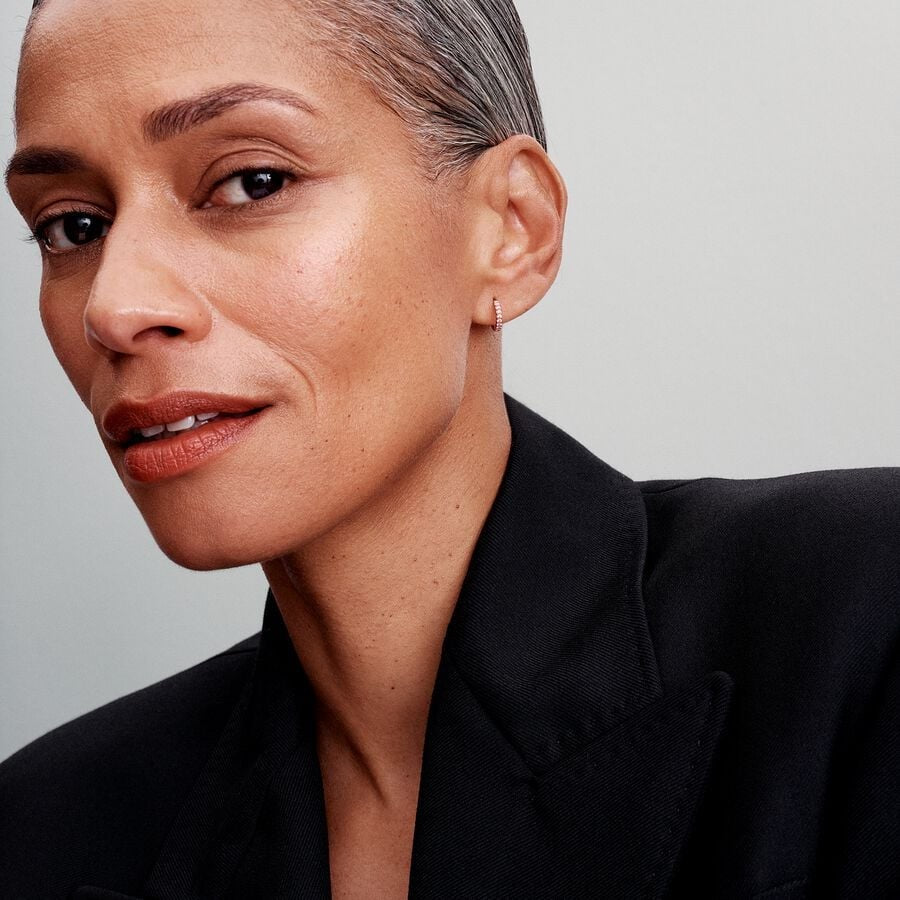 PAN Sparkling Pink Huggie Hoop Earrings 283015C01 rose gold pink earrings