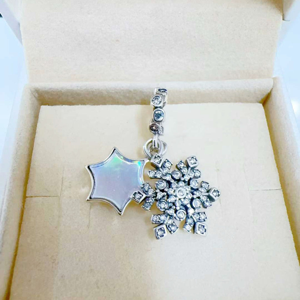 【Moments】Opalescent Snowflake Double Dangle Charm Pendant 925 silver 794142C01 Christmas