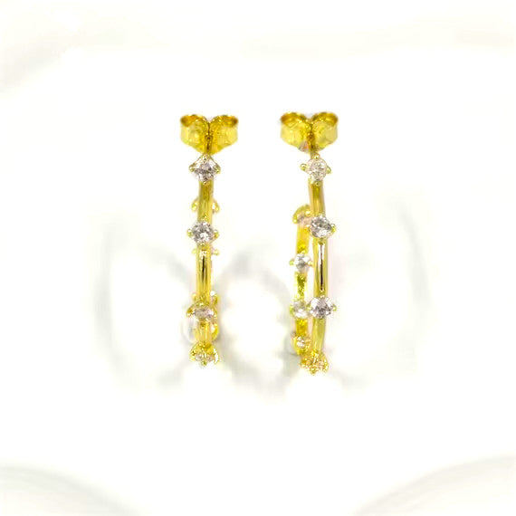 PAN Era Lab-gold Diamond Station Hoop Earrings 253718C01 gold Classic heart big hoop