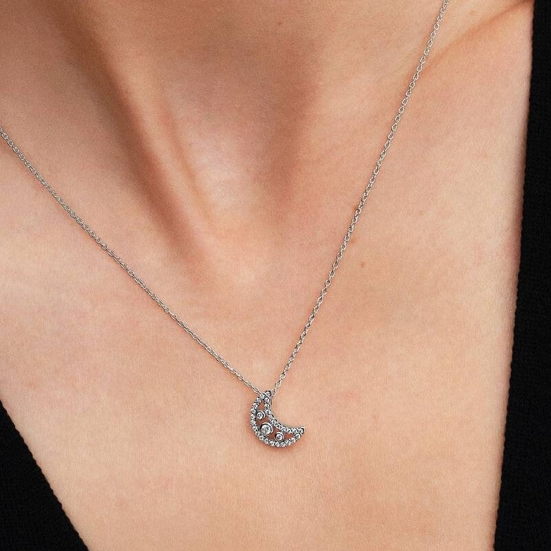 PAN Crescent Moon Pendant Necklace 394259C01 925 silver for women gift