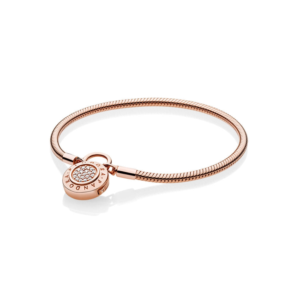 PAN MOMENTS SMOOTH BRACELET WITH PAN SIGNATURE PAD LOCK 925 silver women Rose Gold 587757CZ 597092CZ 567757CZ