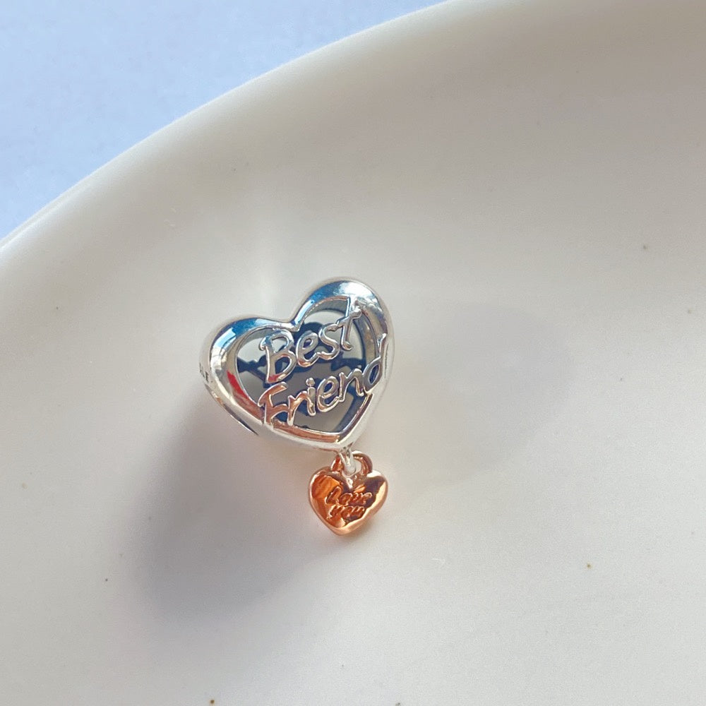 【Moments】Pan Love You Best Friend Heart Charm pendant 925 silver Rose gold 782243C00