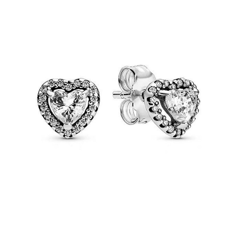 Pan Rose gold Elevated Heart Stud Earrings 925 silver for women diamond with box 288427C01 259137C01