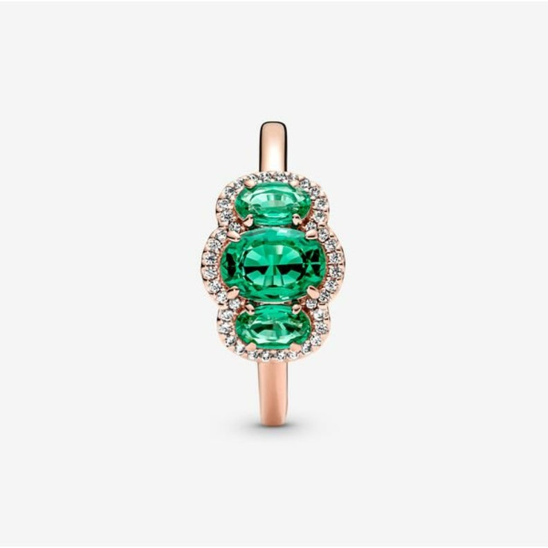 PAN Three Stone Vintage Ring 925 silver 190049C01 180057C01 rose gold green clear Zirconia for women