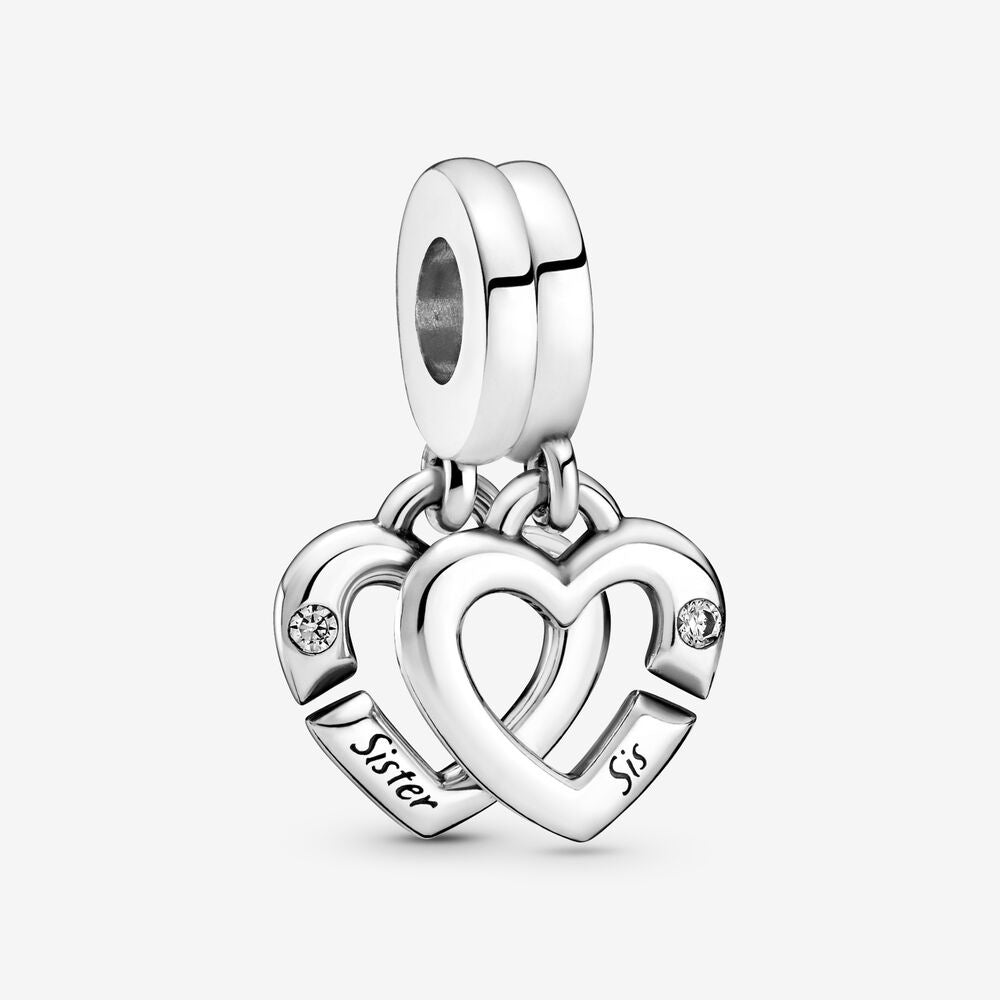 【Moments】PAN Linked Sister Hearts Split Dangle Charm 925 Silver Best friend 799538C01 2in1 pendant