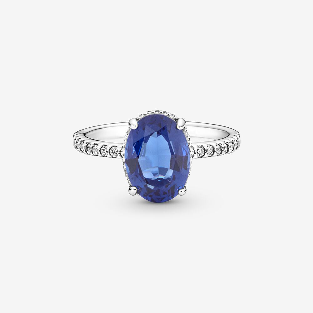 PAN Sparkling Statement Halo Ring 925 silver 190056C01 blue oval man-made crystal stone ring