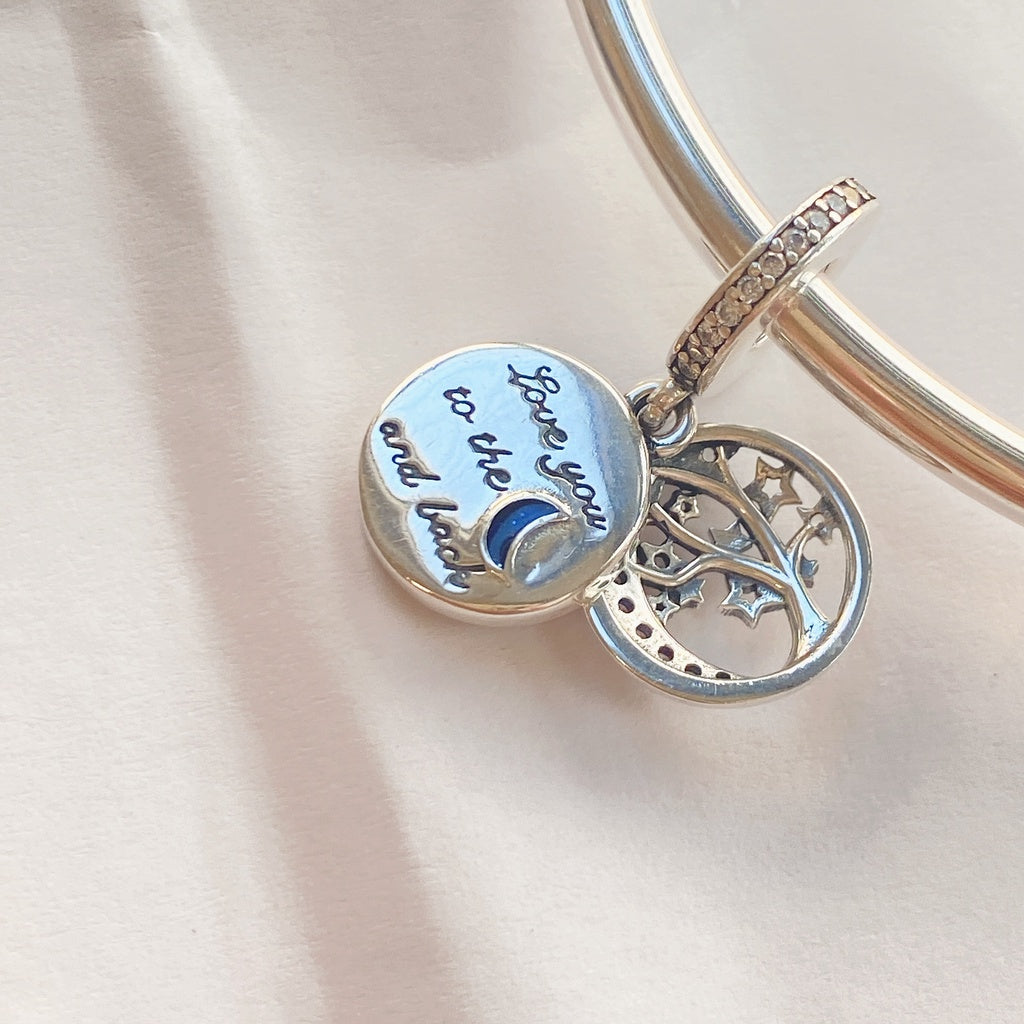 【Moments】PAN Double Dangle Tree & Galaxy Moon Charm Sterling 925 silver blue pednant 799645C01