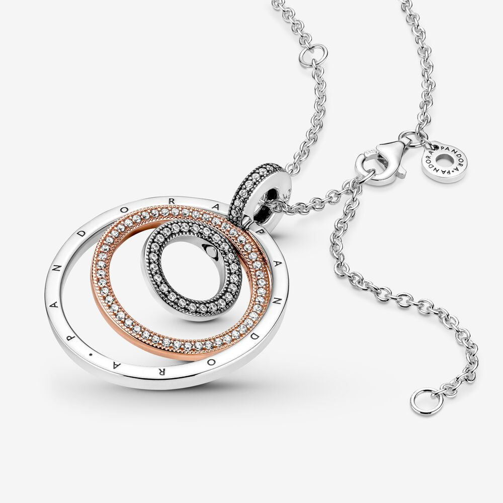 Pan Two-tone Circles Pendant & Necklace 925 silver circle 389483C01 Circle flip Sterling silver