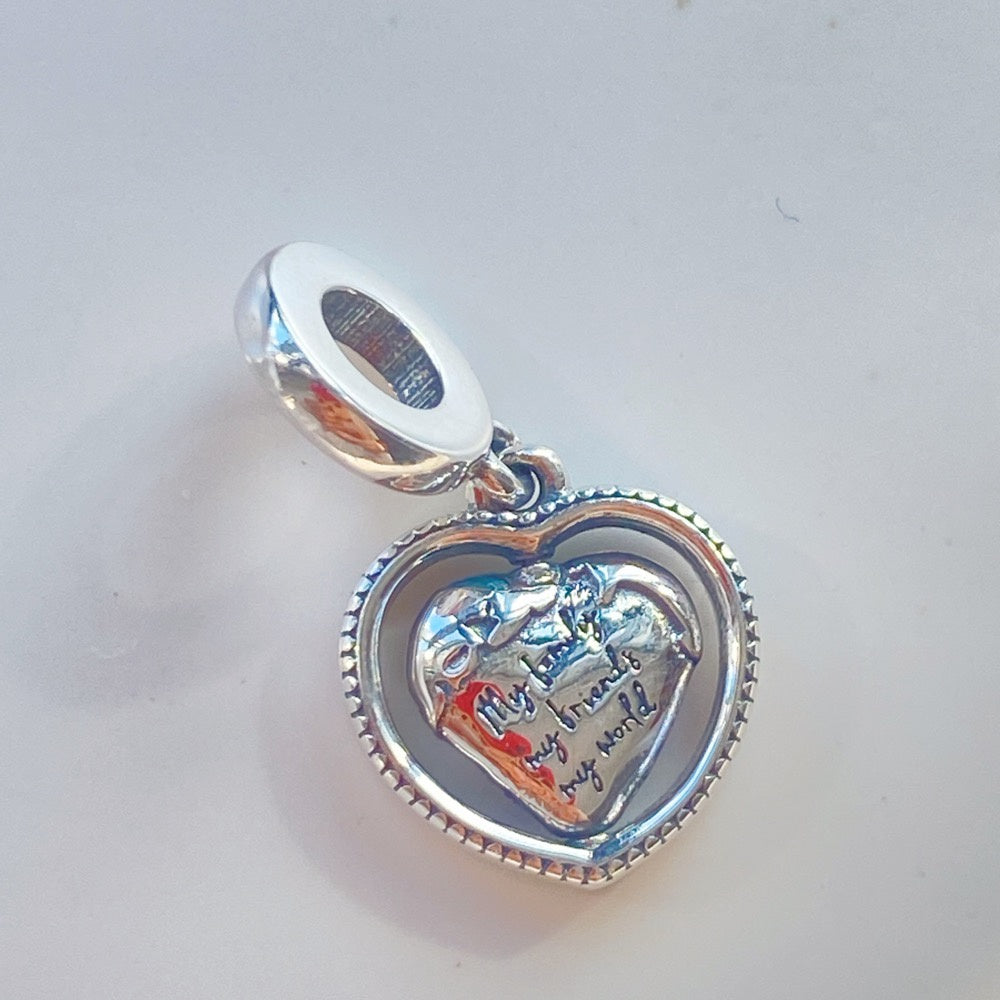 【Moments】Pan Family Spinning Heart Globe Dangle Charm pendant 925 silver 792240C01 Earth world