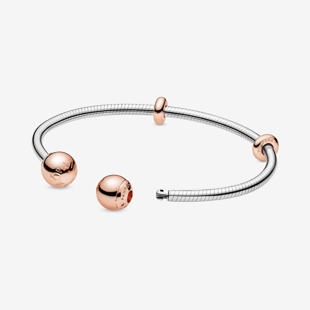 【Moments】Pan Moments Open Bangle 925 silver women BRACELET Rose Snake Chain Style Open Bangle 596477 588291