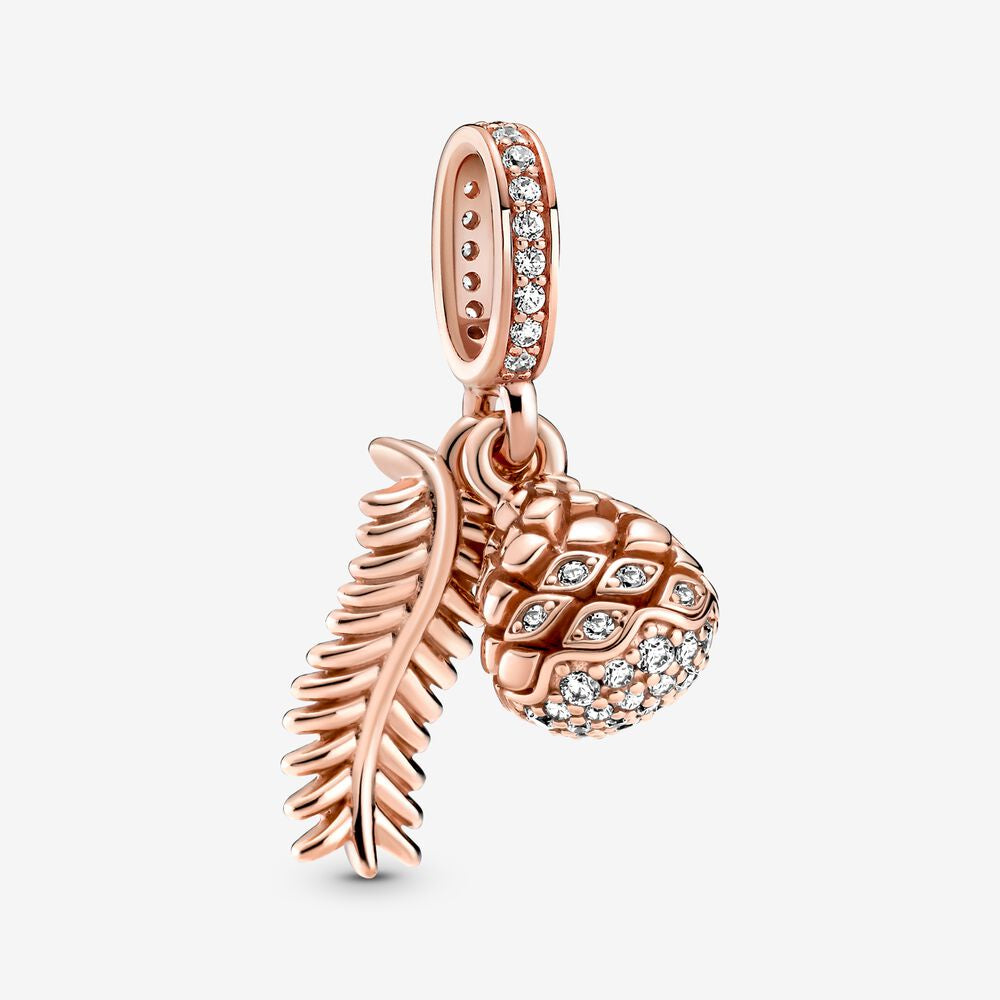 【Moments】Pan Sparkling Pine Cone Dangle Charm 789557C01 Clear 925 silver pendant rose gold