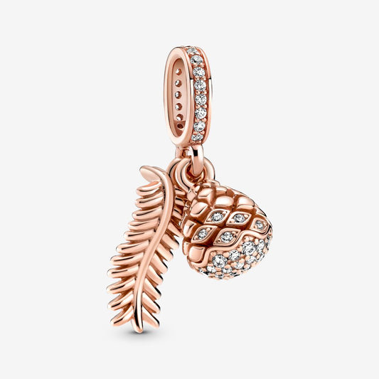 【Moments】Pan Sparkling Pine Cone Dangle Charm 789557C01 Clear 925 silver pendant rose gold