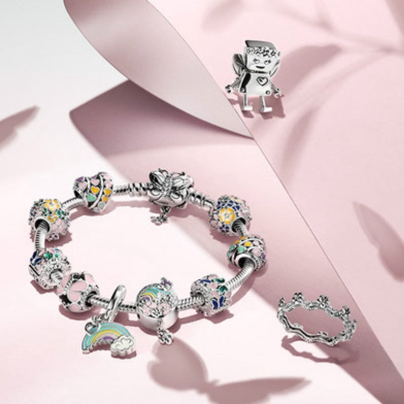 【Moments】Pink Butterflies Charm 925 silver bracelet pendant 797855EN160 Butterfly