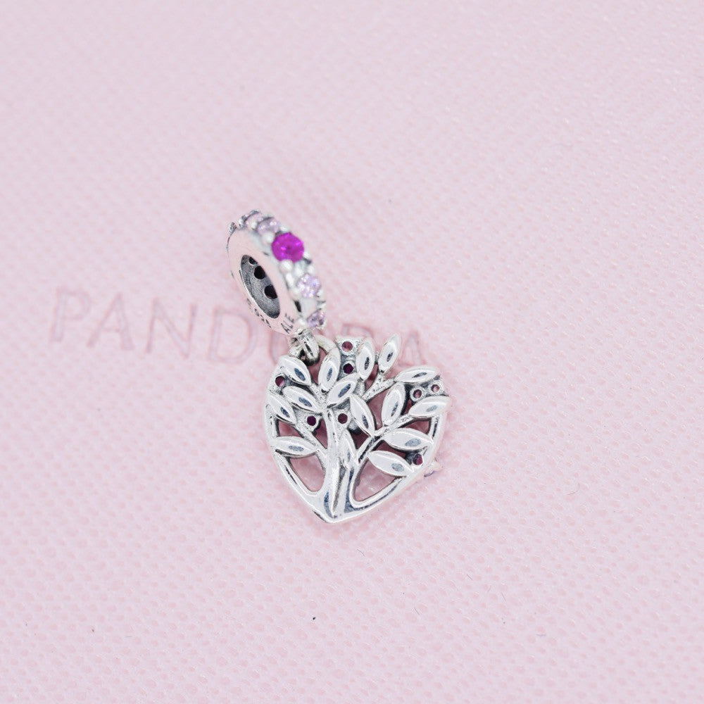 【Moments】PAN People Pink Heart Family Tree Dangle pendant charm 799153C01 Sterling Silver