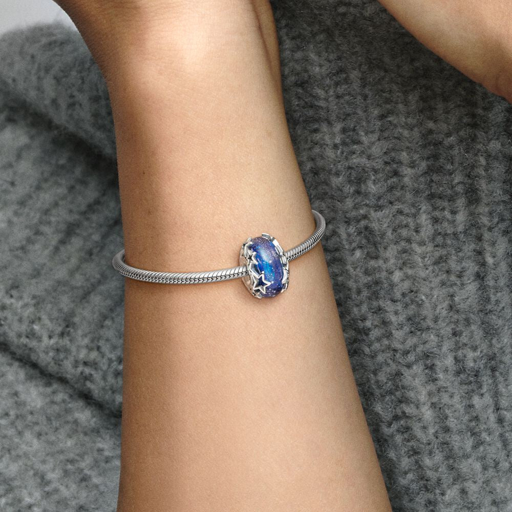 【Moments】Pan Galaxy Blue & Star Murano Charm 925 Silver 790015C00 blue charm