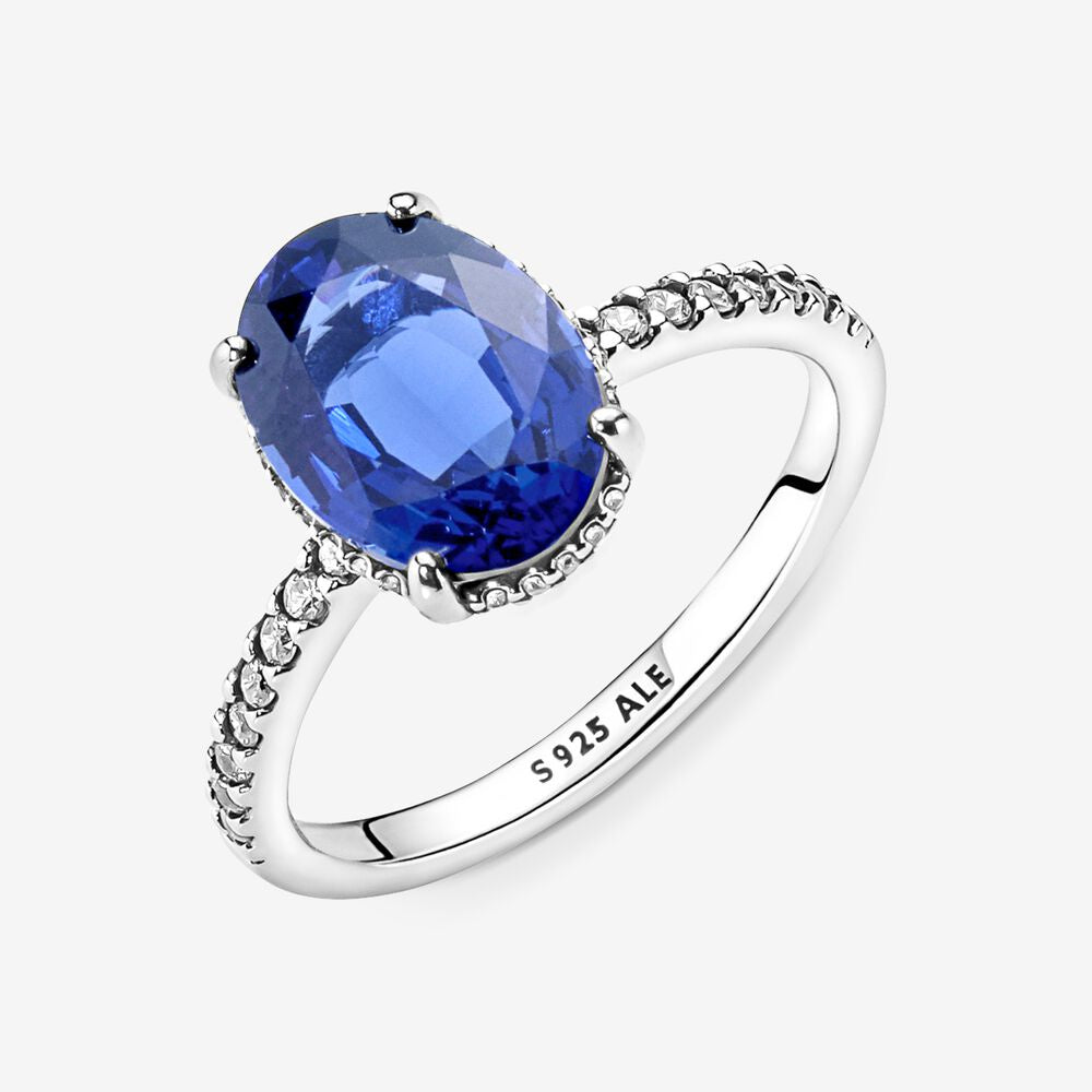 PAN Sparkling Statement Halo Ring 925 silver 190056C01 blue oval man-made crystal stone ring