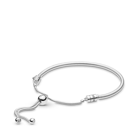 【Moments】 Snake Chain Slider Bracelet 925 silver Silicone Cubic Zirconia for women 597125