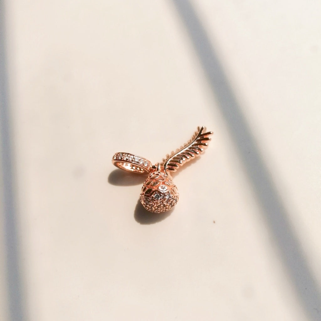 【Moments】Pan Sparkling Pine Cone Dangle Charm 789557C01 Clear 925 silver pendant rose gold