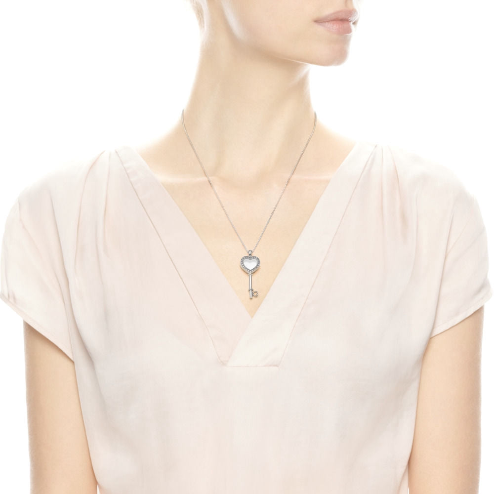 PAN FLOATING LOCKET HEART KEY NECKLACE 925 silver Pendant for women chain