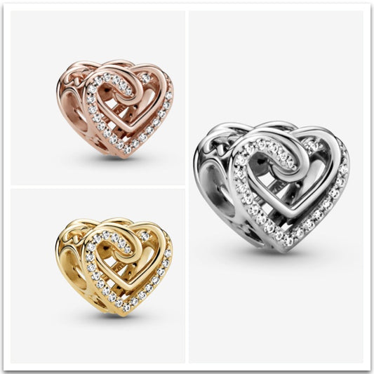 【Moments】PAN Sparkling Entwined Hearts Charm 925 Silver ROSE Gold heart 799270C01 769270C01