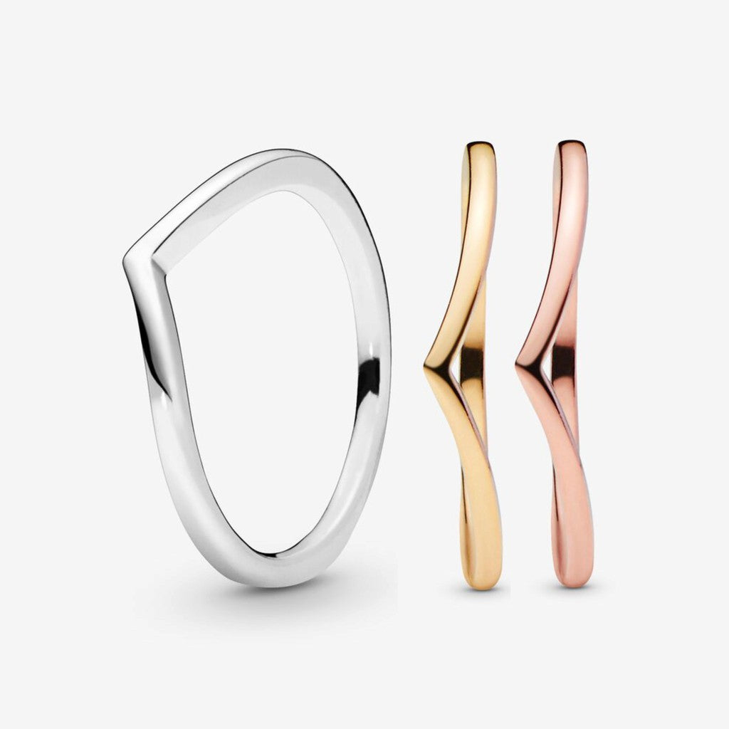 PAN Polished Wishbone Ring Shining Wish Ring Sterling silver rose gold 925