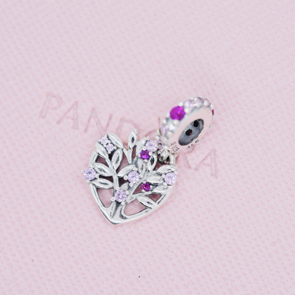 【Moments】PAN People Pink Heart Family Tree Dangle pendant charm 799153C01 Sterling Silver