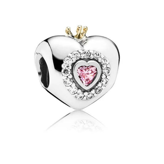 【Moments】PINK PRINCESS HEART SILVER CHARM 925 Silver pink Crown & Heart Charm 791375PCZ