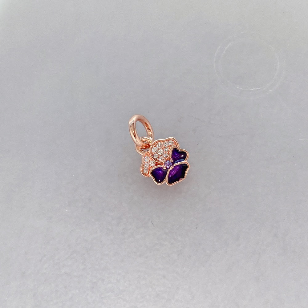 【Moments】Pan Deep Purple Pansy Flower Dangle Charm 780776C01 rose gold pendant