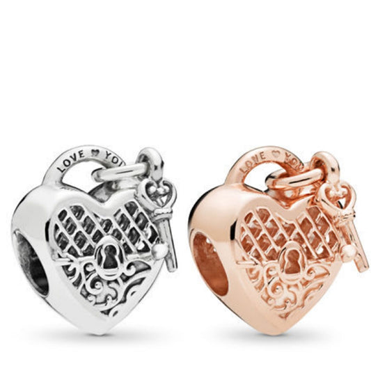 【Moments】Pan LOVE YOU LOCK CHARM 925 Silver Rose Gold Heart shaped for women 787655 797655