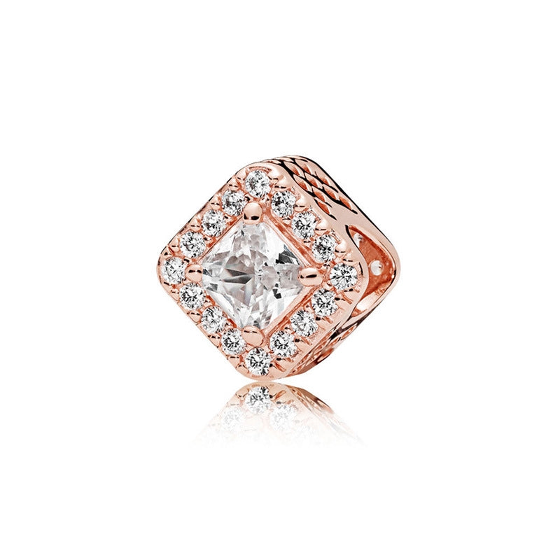 【Moments】PAN  Pinterest Geometric Radiance Square Sparkle Halo Charm 925 silver rose gold 796206CZ