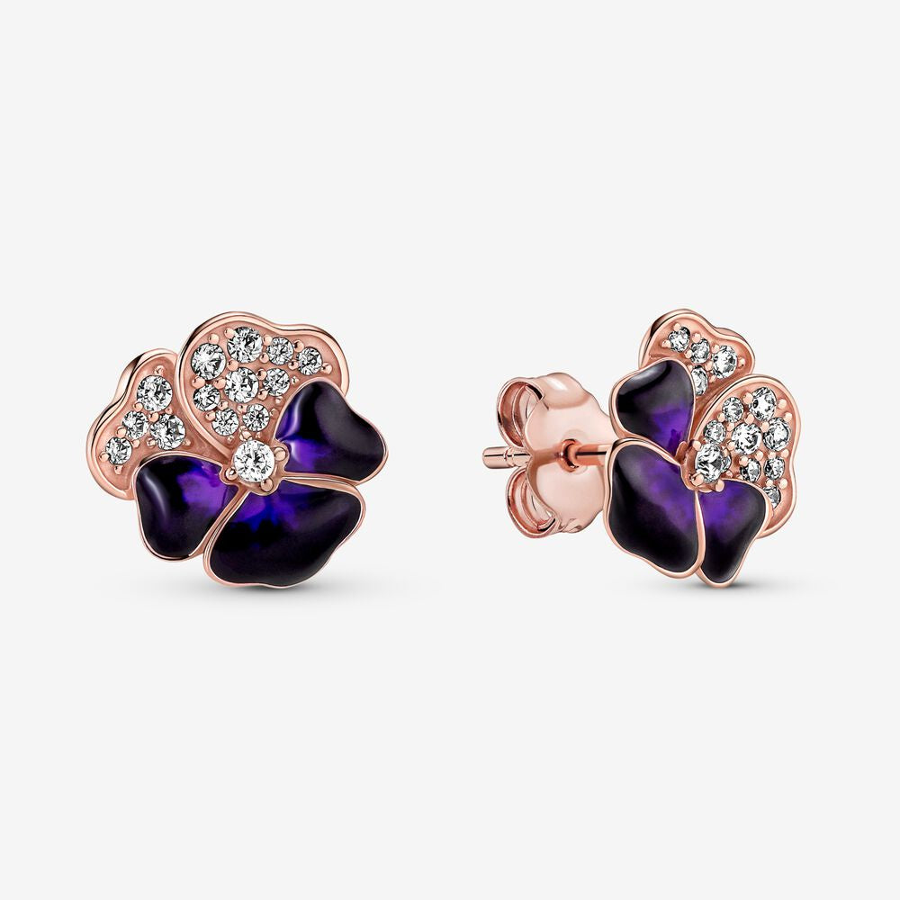 PAN Deep Purple Pansy Flower Stud Earrings 280781C01 Girl women cute earrings rose gold