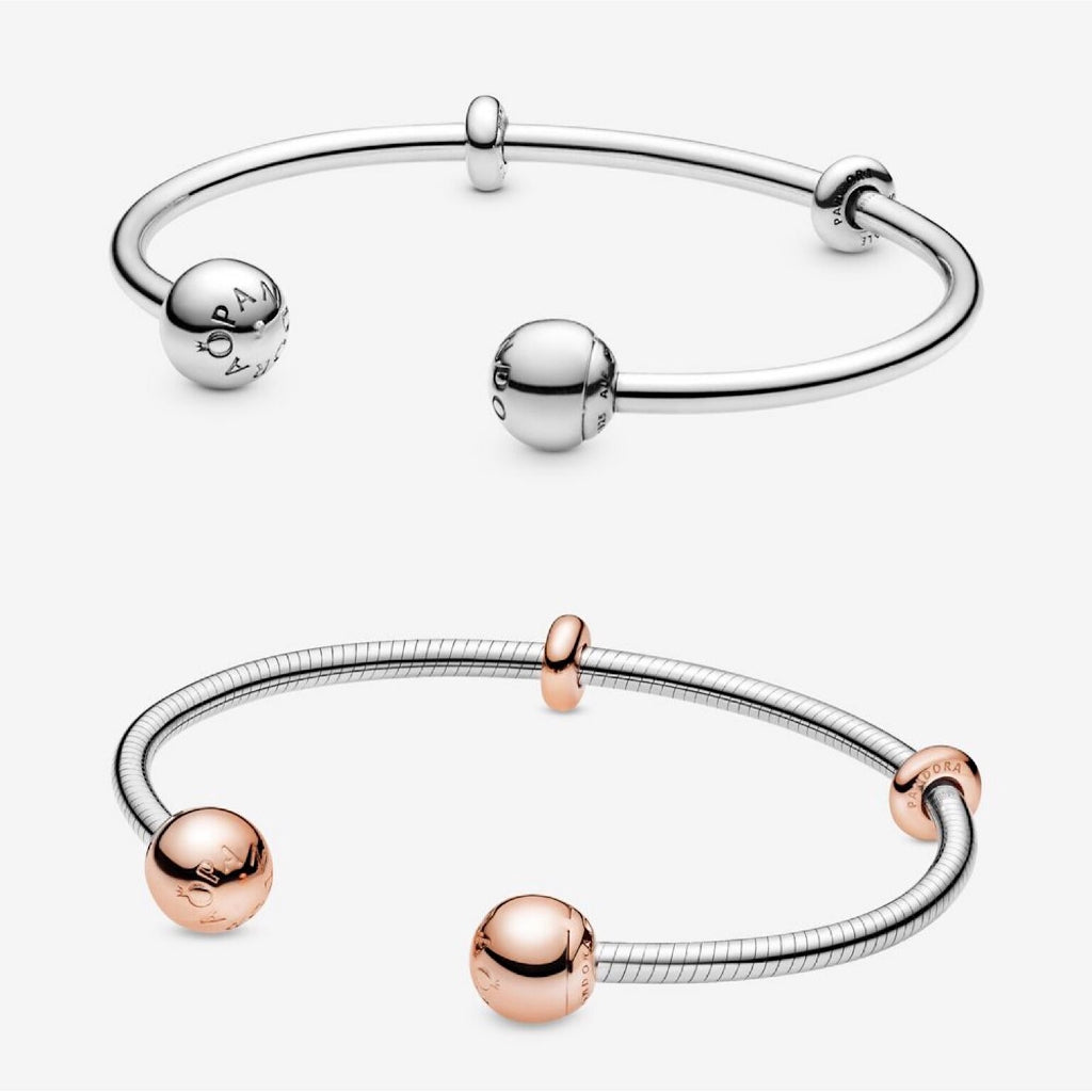 【Moments】Pan Moments Open Bangle 925 silver women BRACELET Rose Snake Chain Style Open Bangle 596477 588291