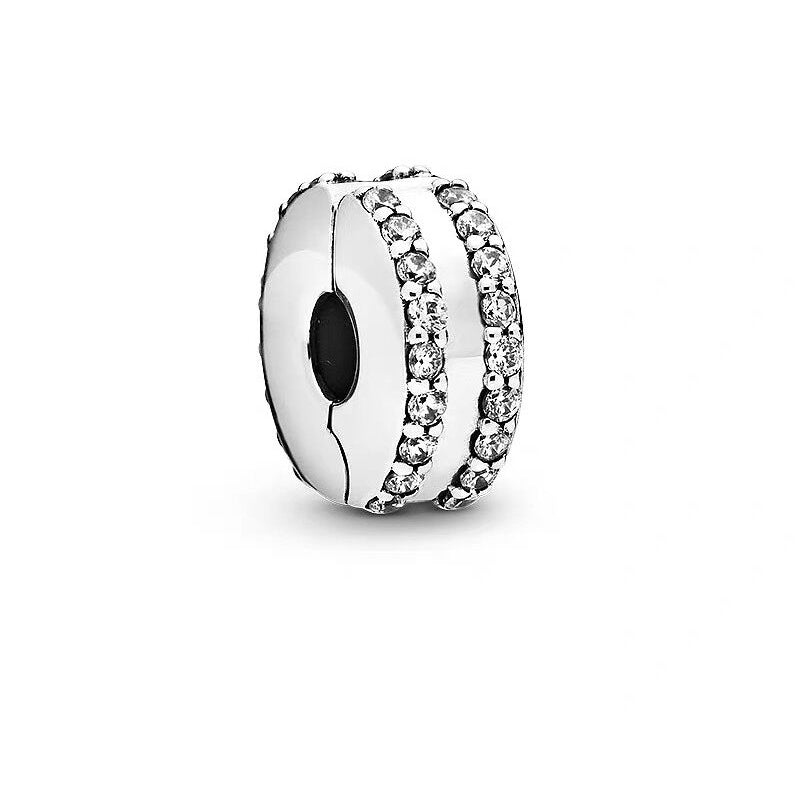 【Moments】Double Lined Pavé Clip Charm 925 Silver for women  diamond for pan 798422C01