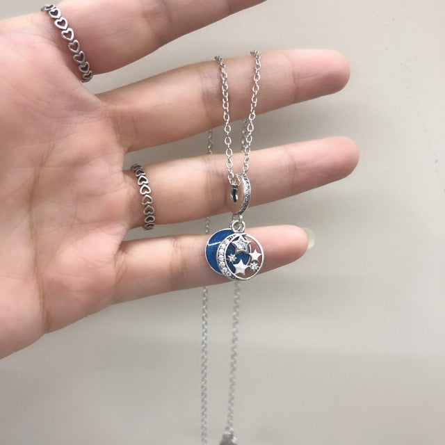 【Moments】Pan VINTAGE NIGHT SKY HANGING CHARM 925 silver necklace 791993CZ Blue