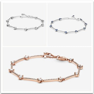 PAN Sparkling Pavé Bars Bracelet 925 silver rose gold charm bracelet 599217C02 589217C01 599217C01 with blue stone